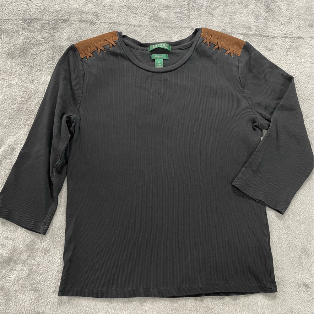 Lauren Ralph Lauren Exclusive XL black sweater with suede on shoulders